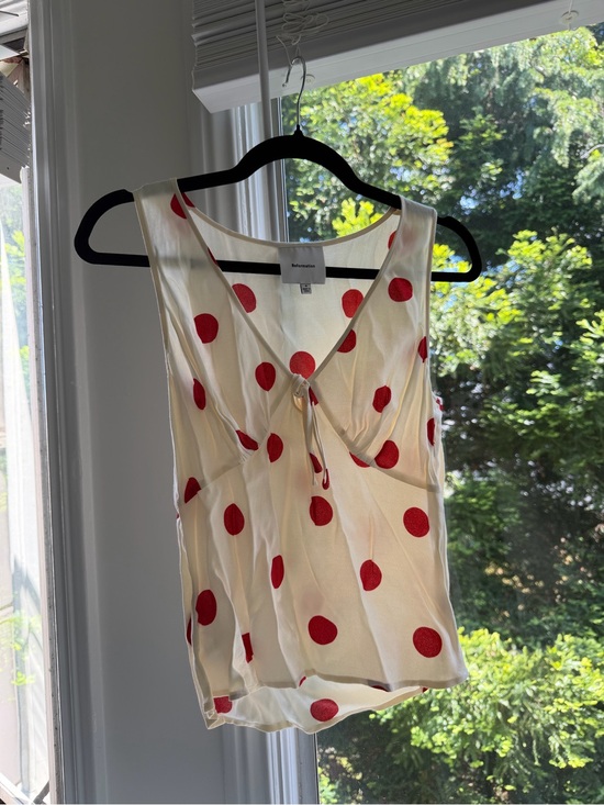 Reformation Tops - Reformation Cream Polka Dot Tie-Front Camisole in Red